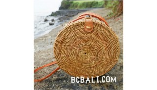 women handbag ata grass rattan circle leather strap 